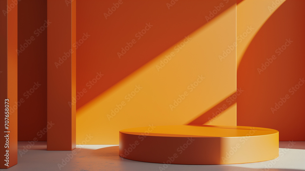 Poster orange podium and minimal abstract background for halloween, 3d rendering geometric shape, stage for