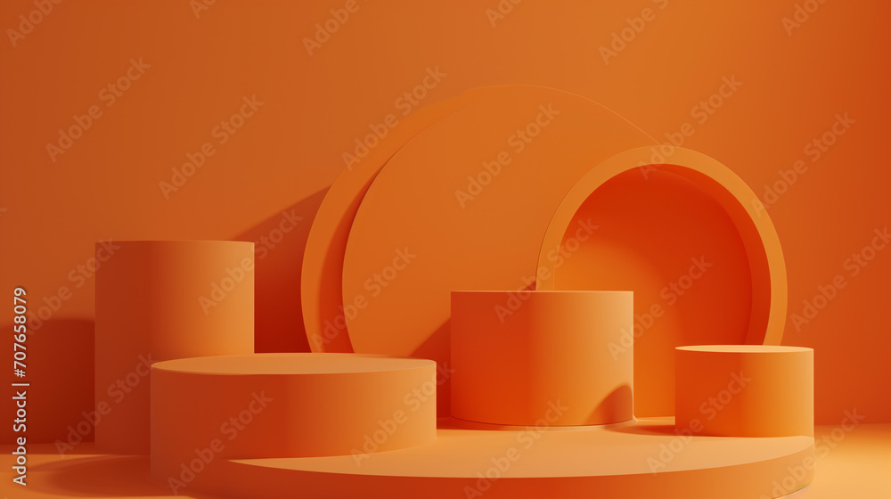 Poster orange podium and minimal abstract background for halloween, 3d rendering geometric shape, stage for