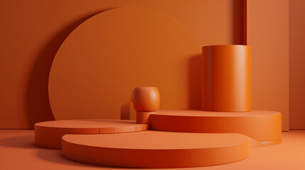 Orange podium and minimal abstract background for Halloween, 3d rendering geometric shape, Stage for awards on website in modern. Empty podiums. Mockup