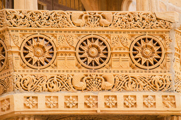 Decorated balcony at Jaisalmer fort, Rajasthan, India, Asia. Background. Backdrop. Wallpaper.