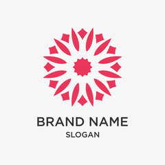 Red flower logo brand name