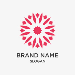 Red flower logo brand name