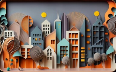 background with city abstract paper cut cityscape