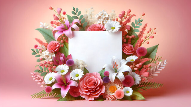 3D colorful flowers on pink background for celebrating International Women's Day. valentine. wedding decoration.