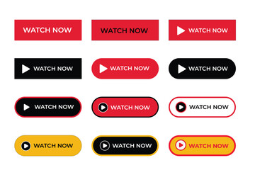 Watch now vector button in flat style. Play video icon set collection 
