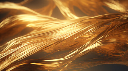 golden wave threads spreading across a surface in different shapes, simulation, high quality 3D render, amazing detail