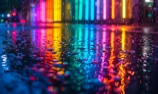 Colorful Neon Lights Dancing in Raindrops © Debi Kurnia Putra