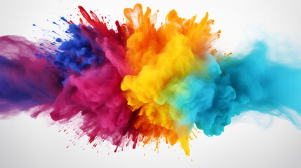 colorful background with abstract colored powder explosion on a white background