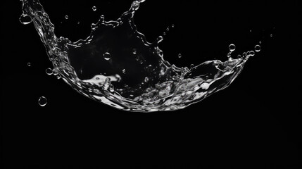 a water splash in liquid on a black background, water splash isolated on black background.Stop motion freeze shot. Splash Water for texture elements - obrazy, fototapety, plakaty