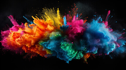 colorful background with abstract colored powder explosion on black background