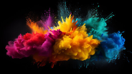 abstract colored powder explosion on black background