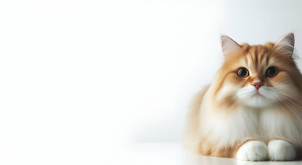 Very cute young bicolor cat sitting straight Happy cute cat on white background, generative ai