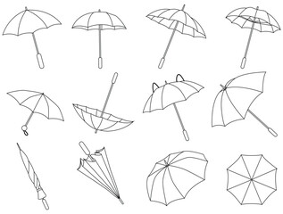 Set of umbrellas vector. Umbrella line art - obrazy, fototapety, plakaty