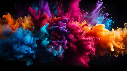 Naklejka na ściany i meble colorful background concept. colorful holi powder blowing up on black background.