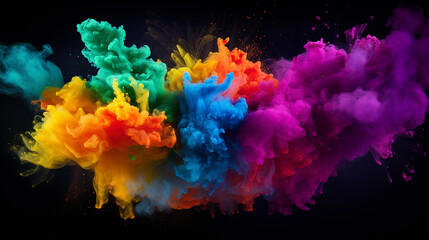 Obraz premium colorful holi powder blowing up on black background. colorful background concept.