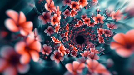 Schilderijen op glas AI generated illustration of an arrangement of pink flowers in spiral © Wirestock