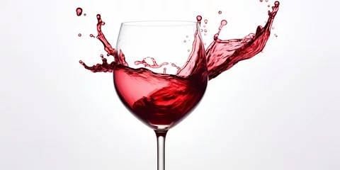 Fotobehang red wine pouring into glass.Bottle of wine and filled glass,Glass and a bottle of red wine,Glasses of red wine,Red Wine Poured into Glass,The one wine glass with red wine against white © Imran