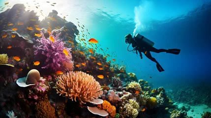 Poster Scuba diving in tropical sea coral reef © Trendy Graphics