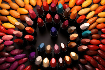 Bright colors of lipstick in various colors - obrazy, fototapety, plakaty