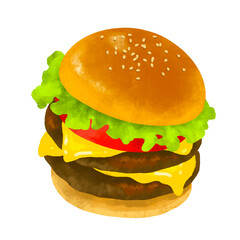 チーズバーガー　ハンバーガー　ファーストフード　イラスト