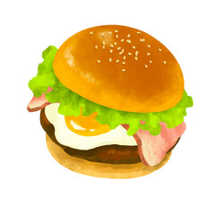 ベーコンエッグバーガー　ハンバーガー　ファーストフード　イラスト