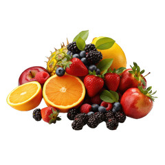Fresh summer fruits with apple, grapes, berries, pear and apricot. on transparent background PNG