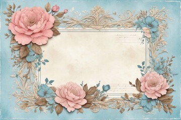 watercolor framework with rustic floral notes, aged paper watercolor designs, inclusive writing space, card and invitation framework, vintage blossom sketches