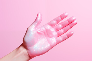 Fototapeta premium female palm in pink motley paint