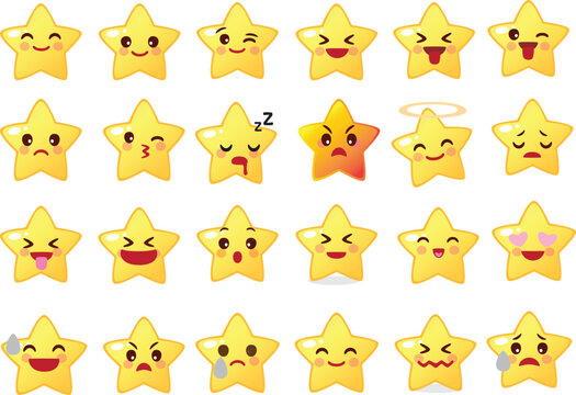 Set of cute yellow Star icon in cartoon style isolated background - Stock Vector illustration.