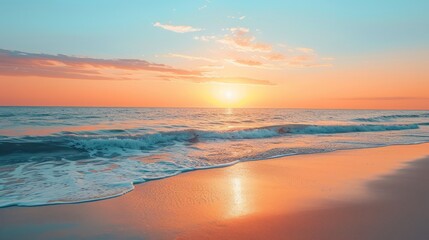 Serene Sunset on a Calm Beach Shoreline
