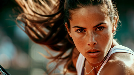 sports portrait of a female tennis player, close-up