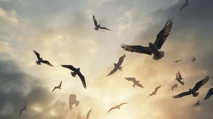 Fotobehang A flock of birds flying in the sky © Salman