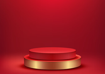 3D Red and Gold Podium for Luxurious Chinese New Year Display