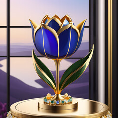 AI prompt: Elegant tulip jewelry on a golden base, high-res graphics, with gemstone accents.(Generative AI)