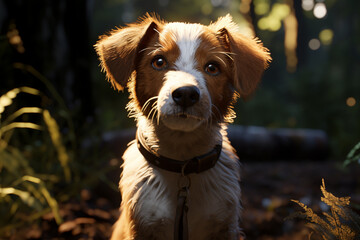 portrait of a retriever dog in the forest