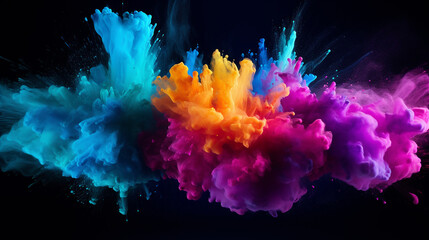 freeze motion of colored powder explosions isolated on black background