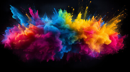 freeze motion of colored powder explosions isolated on black background