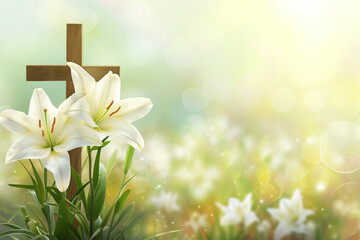 Easter lilies and cross