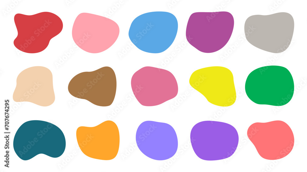 Aufkleber hand drawn blotch shape set in different colors and various forms. organic fluid blobs irregular sha