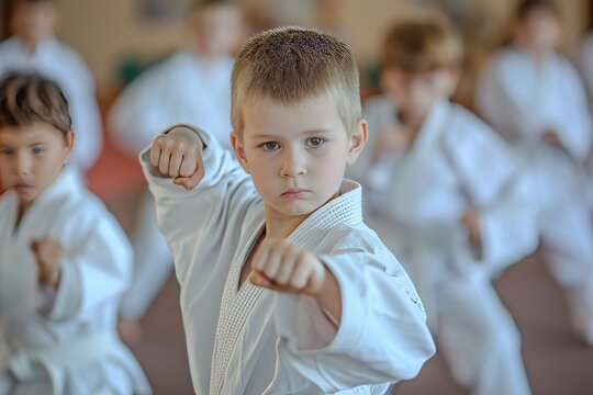 Karate boys practicing at the training ground generative ai