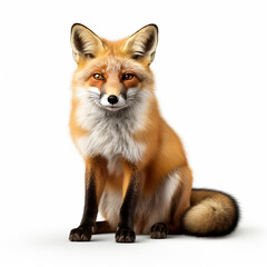 Red fox, Vulpes vulpes, sitting, isolated on white background