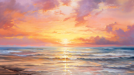 Naklejka na ściany i meble Breathtaking moment of sunrise over tranquil seascape