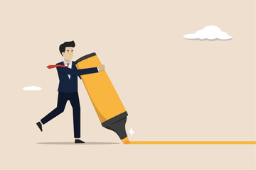 Marker important information, plan for success, reminder for business message, agenda concept, serious businessman highlight important marker with highlighter pen.