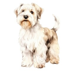 Sealyham Terrier dog breed watercolor illustration. Cute pet drawing isolated on white background.