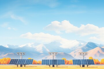 solar panels aligned with mountains backdrop