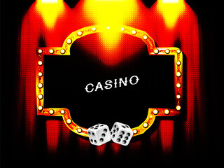 Casino frame label, falling ribbons winner