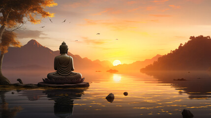 Buddha statue at sunrise