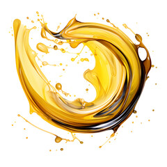Realistic splash of yellow juice or Olive oil on white and transparent background.