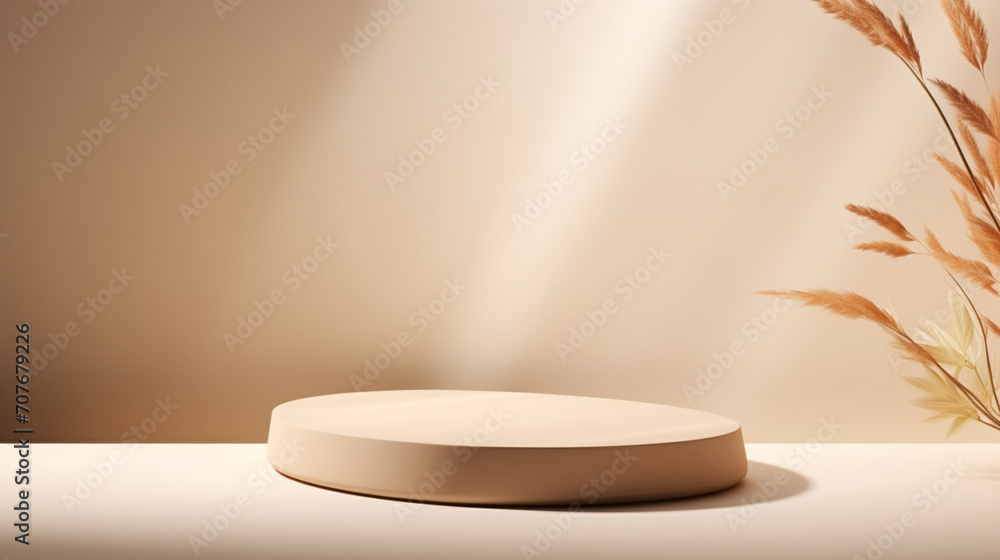 Aufkleber empty room background beige with generative ai. podium product display.