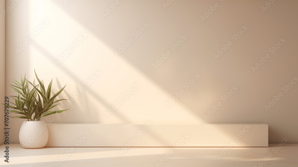 Poster empty room background beige with generative ai. podium product display.